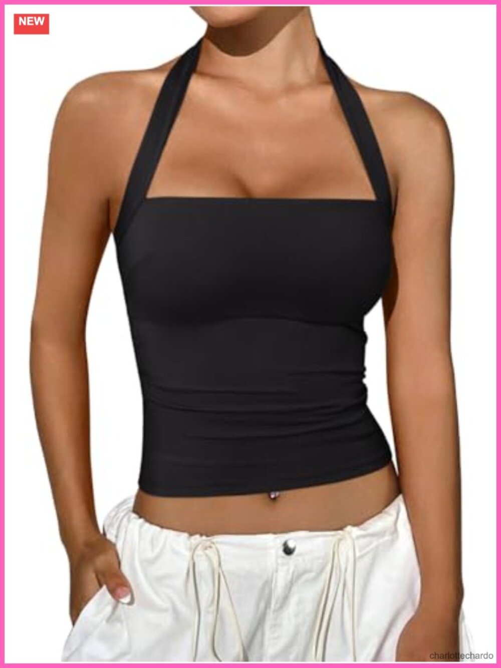 REORIA Halter Top Women Sleeveless Ruched Lace Crop Tank Going Out